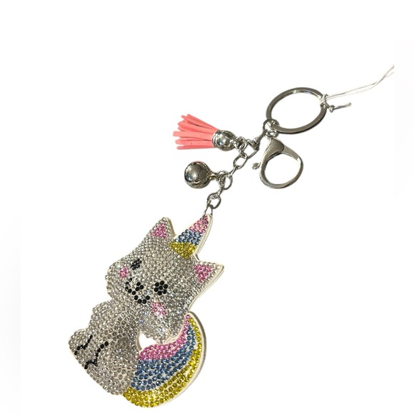 Rhinestone Unicorn Kitty Purse Charm Or Key Ring - Picture 9 of 12